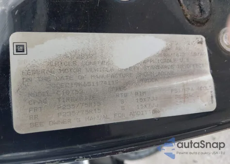 1995 Chevrolet C/K 1500 из США, поврежденный, VIN 2GCEC19K6S1174119